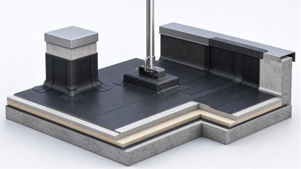 Roof Column, Lightning Protection Support and Upstand Beam annotated technical illustration