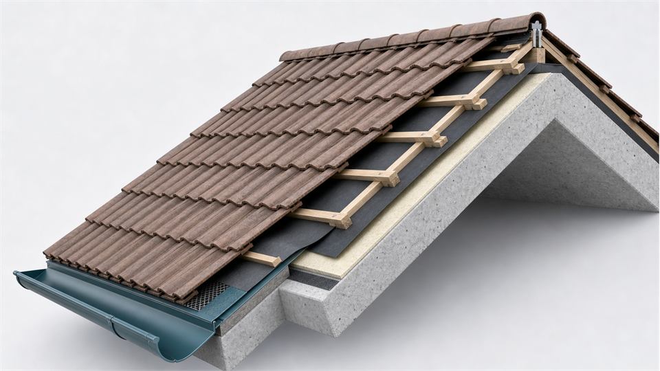 Tiled Pitched Roof Build-Up annotated technical illustration