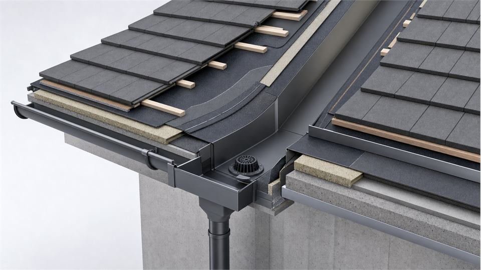 Valley Gutter and Internal Gutter annotated technical illustration