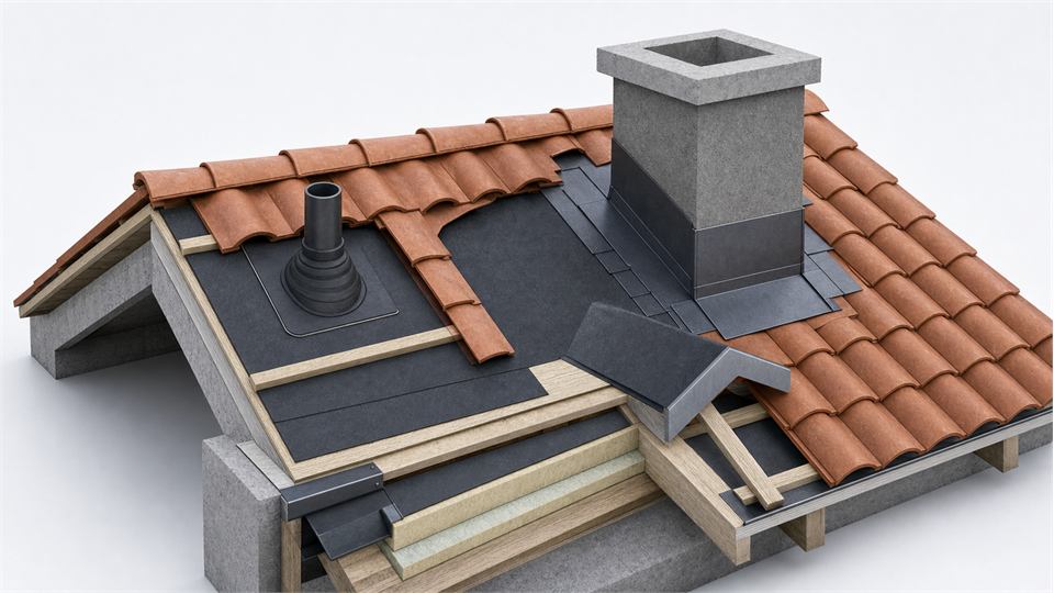 Pitched Roof Pipe and Chimney Penetrations annotated technical illustration