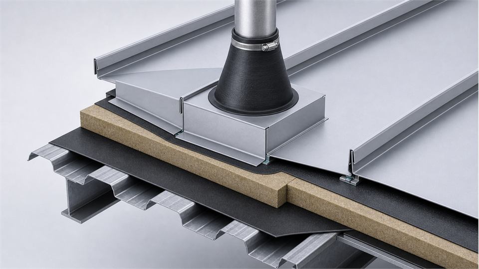 Metal Roof Pipe Penetration annotated technical illustration