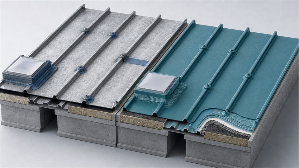 Local Metal Roof Repair versus Full Refurbishment annotated technical illustration