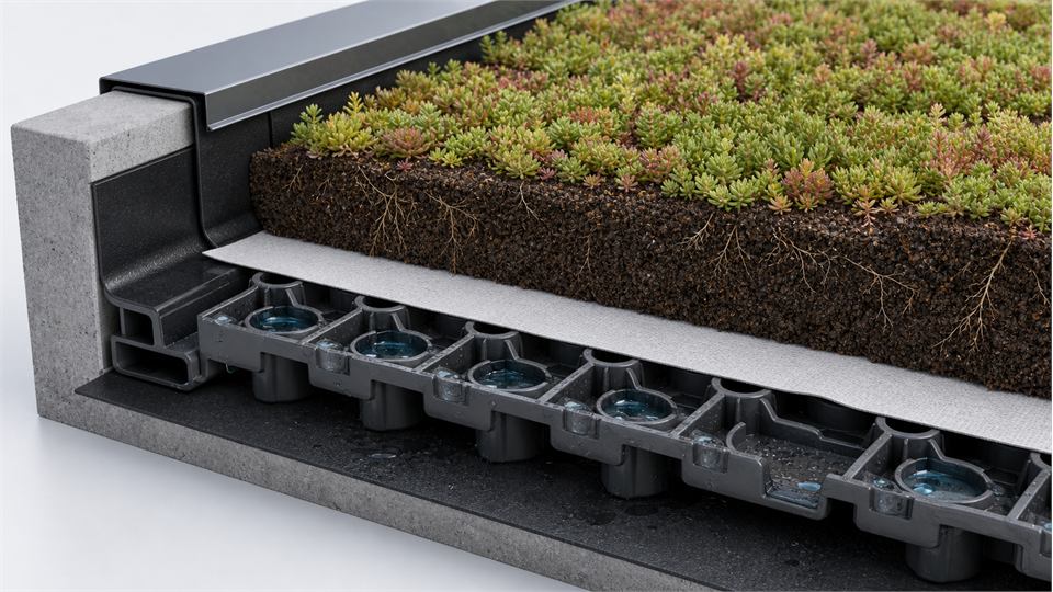 Drainage, Filter and Growing Layers annotated technical illustration