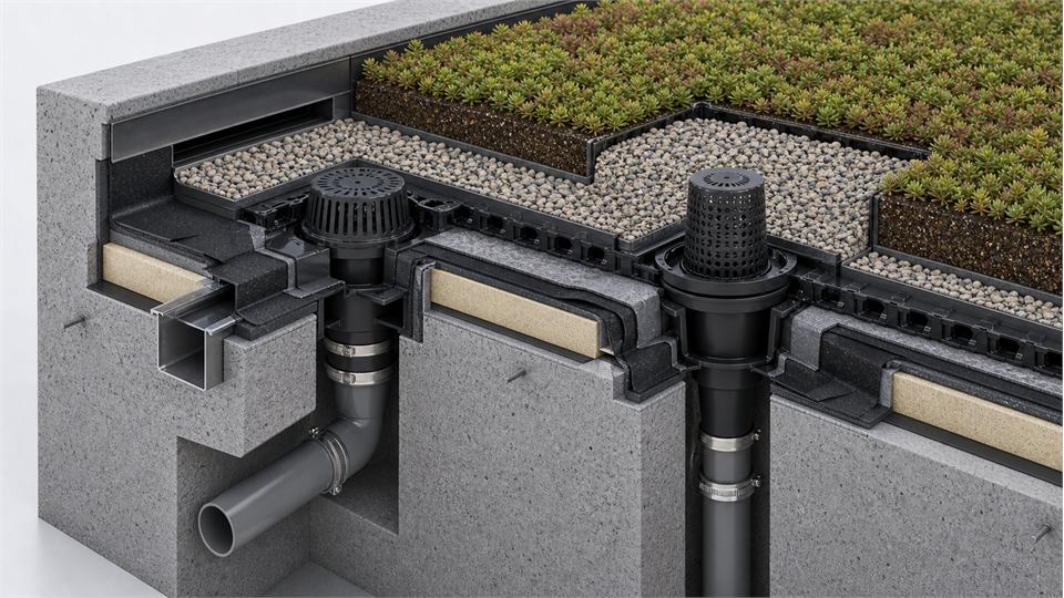 Green Roof Horizontal and Vertical Outlets annotated technical illustration