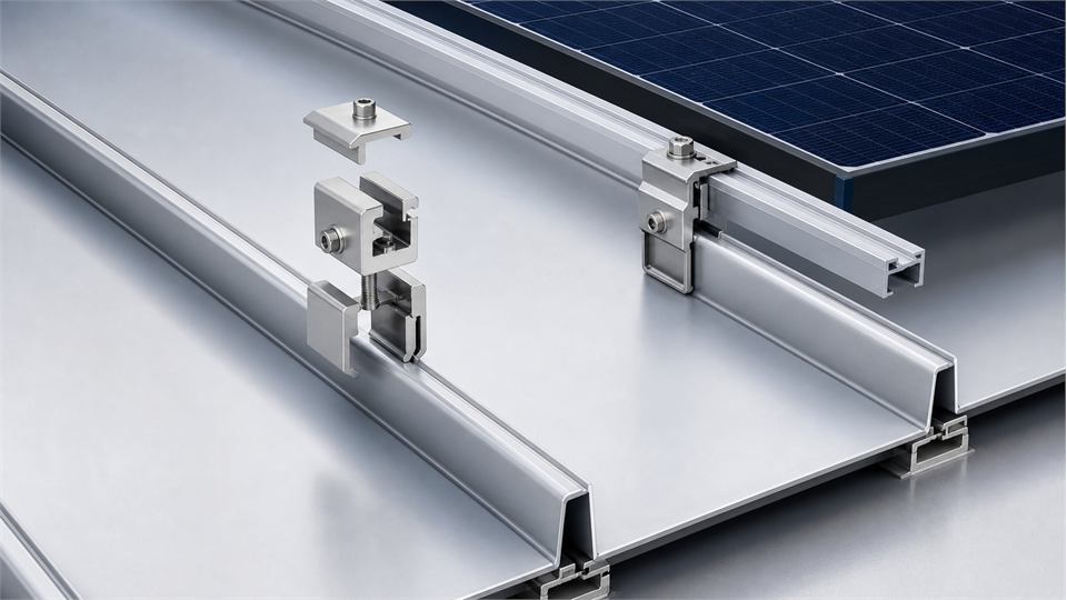 Non-Penetrating Clamp on Metal Roof annotated technical illustration