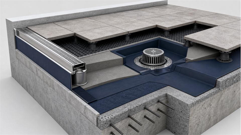 Terrace Channel and Roof Drain annotated technical illustration