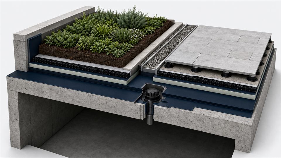 Garage Roof Soil, Paving and Drainage annotated technical illustration