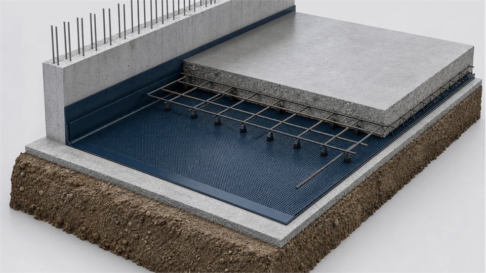 Pre-Applied Fully Bonded Raft System annotated technical illustration