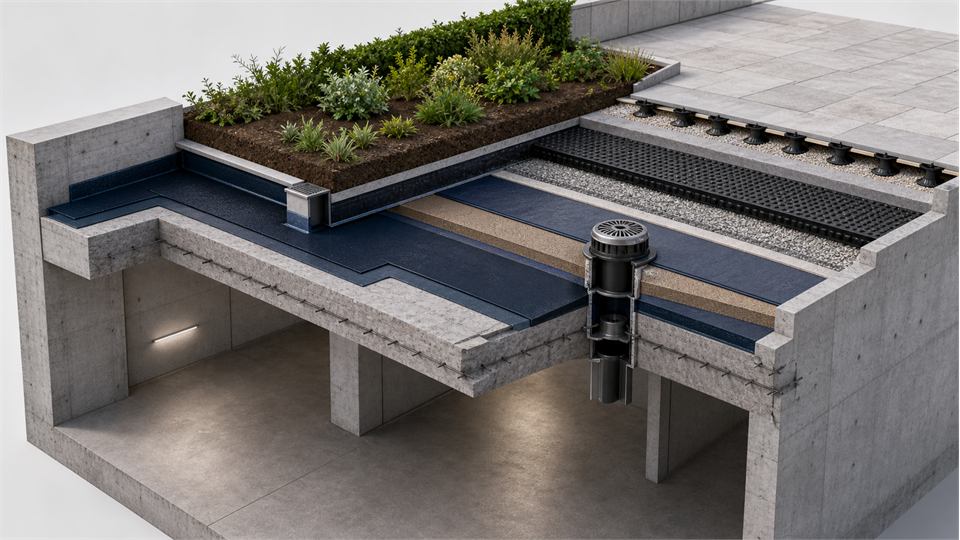 Basement Roof and Planted Podium Slab annotated technical illustration