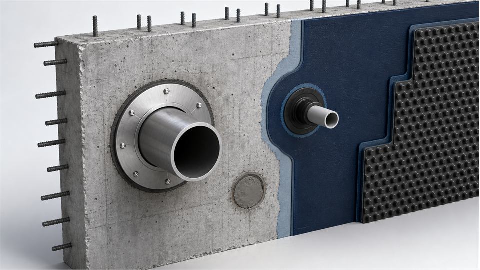 Wall Pipes, Tie Rods and Sleeves annotated technical illustration