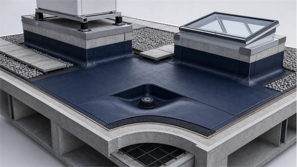 Podium Equipment Base, Rooflight and Drainage annotated technical illustration