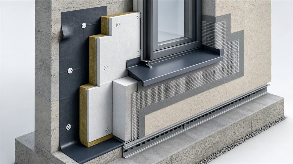 Waterproofing of External Insulated Wall annotated technical illustration