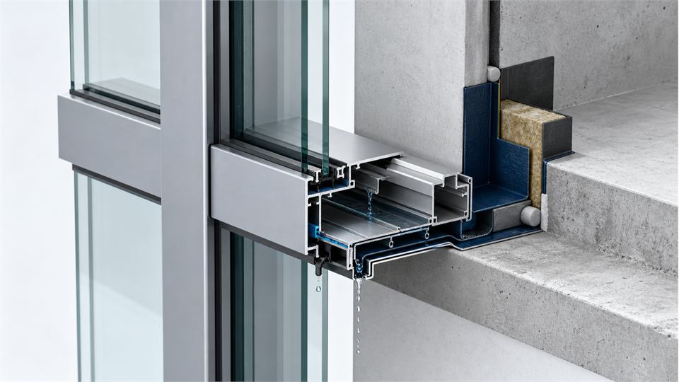 Curtain-Wall Mullion and Transom Drainage annotated technical illustration