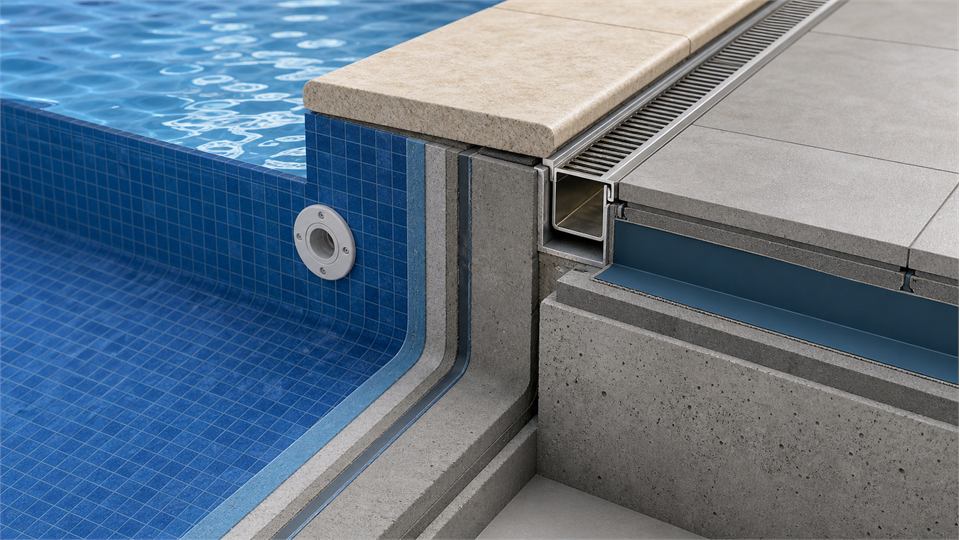 Poolside Wet Area and Pool Edge annotated technical illustration
