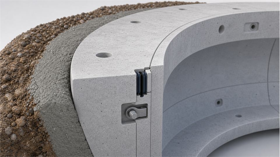 Shield Tunnel Segments and Gaskets annotated technical illustration