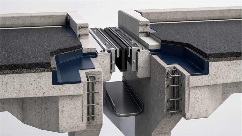 Waterproofing around Bridge Expansion Joint annotated technical illustration