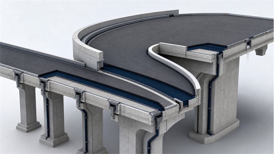 Drainage on Viaducts, Ramps and Traffic Platforms annotated technical illustration