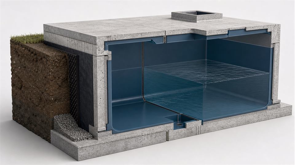 Water Tank Base, Walls and Roof annotated technical illustration