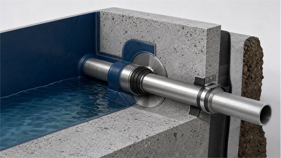 Water Tank Wall Pipe annotated technical illustration